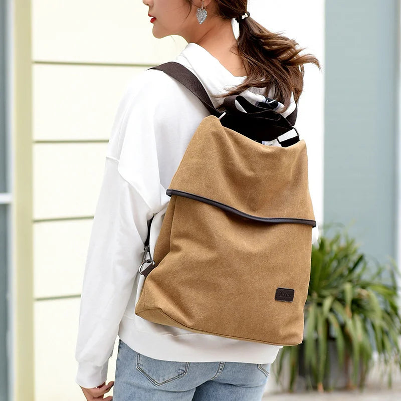 Women's Canvas Backpack Shoulder Bag Large Capacity