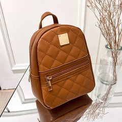 Women's Casual Leather Backpack Small School Bag Travel Rhombus Mochila