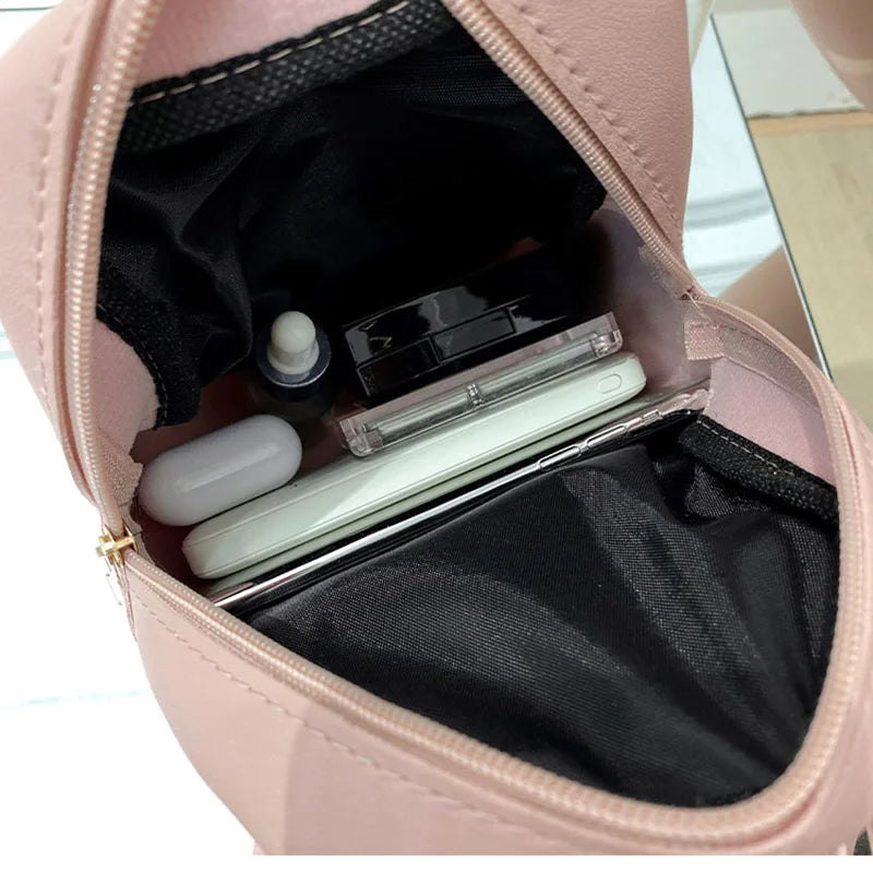 Women's Casual Leather Backpack Small School Bag Travel Rhombus Mochila
