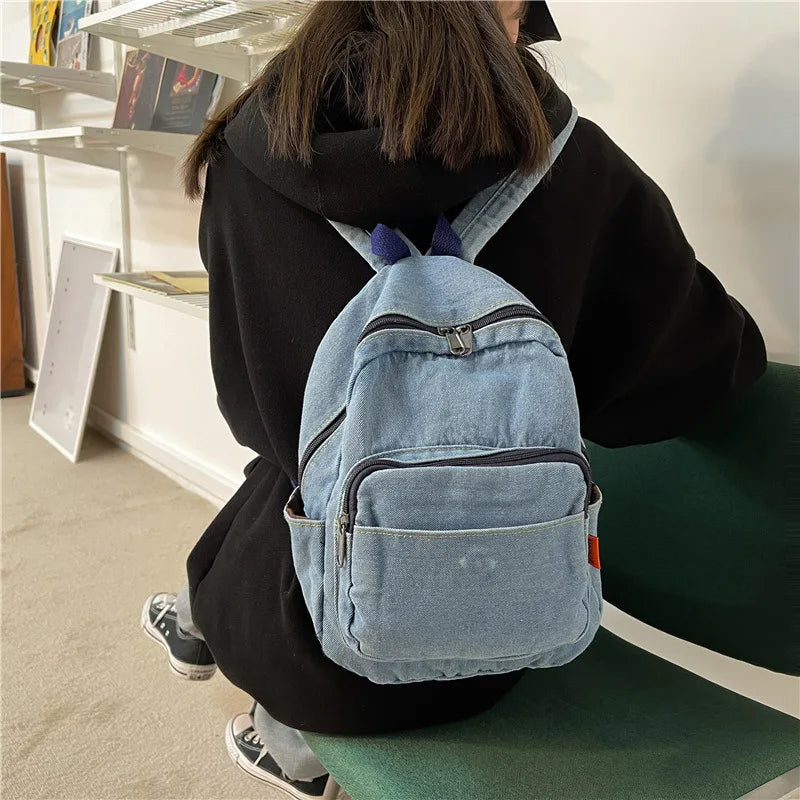 Women's Mini Denim Backpack for School Teenagers Girls