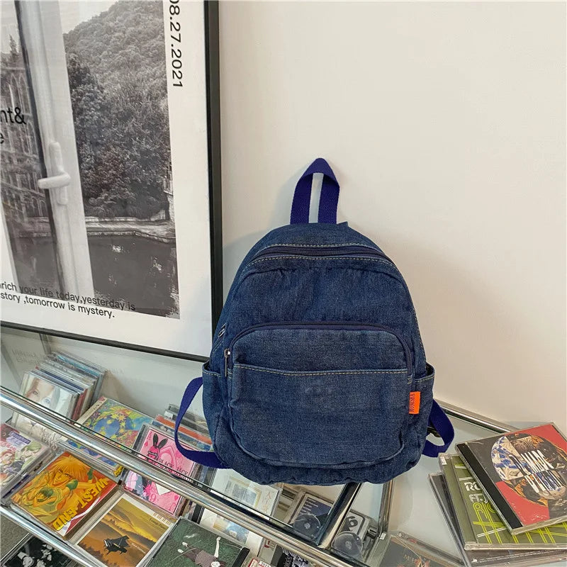 Women's Mini Denim Backpack for School Teenagers Girls