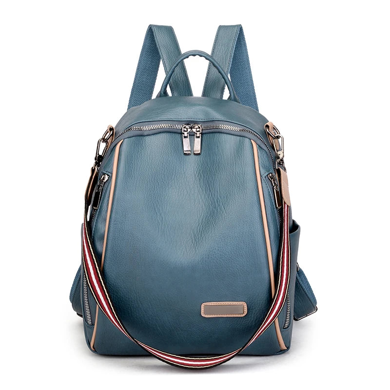 Soft Leather Women's Backpack Large Capacity Beige