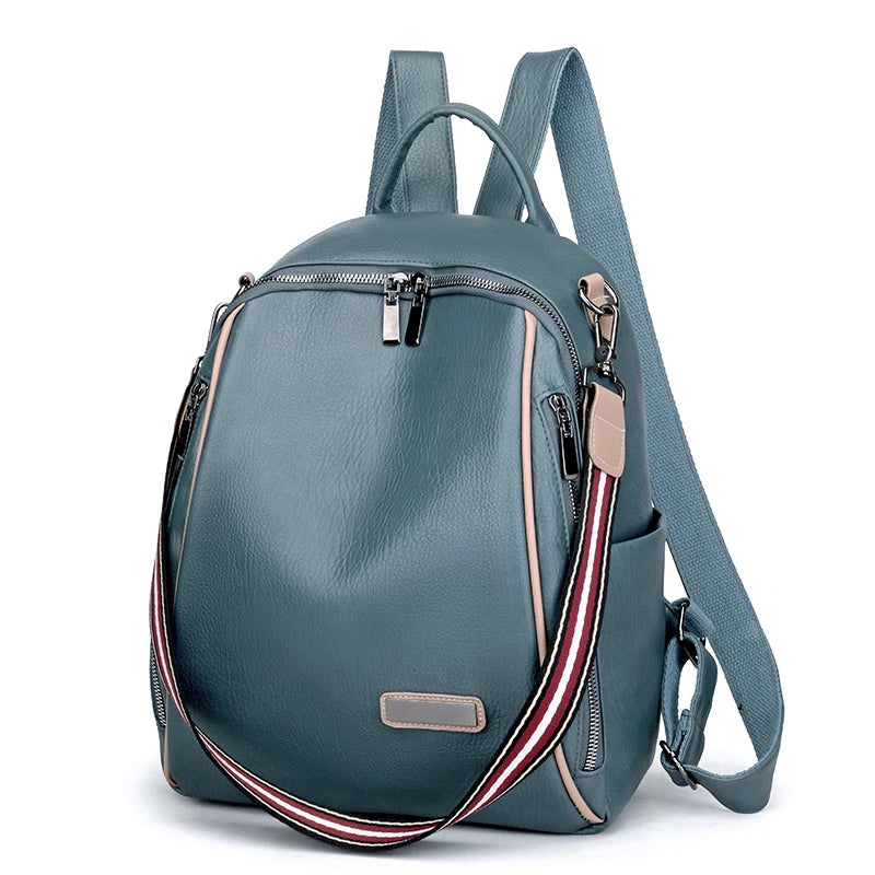 Soft Leather Women's Backpack Large Capacity Beige