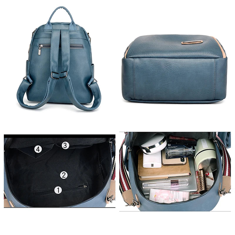 Soft Leather Women's Backpack Large Capacity Beige