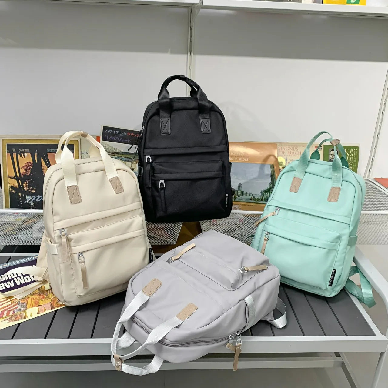 Women's Solid Backpack Multi-pocket High School Book Knapsack