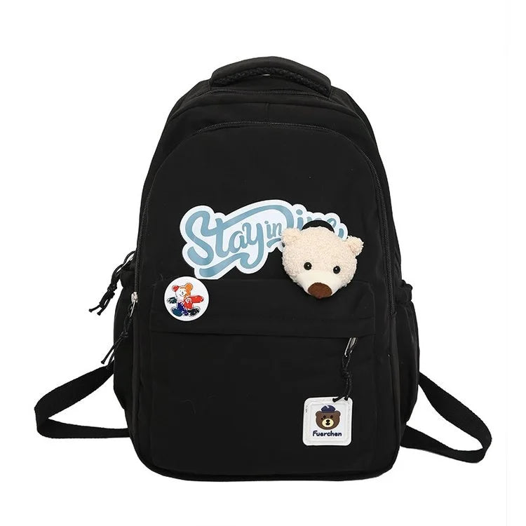 Women's Bear Nylon Backpack Student Schoolbag Large Capacity