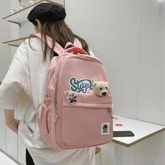 Women's Bear Nylon Backpack Student Schoolbag Large Capacity