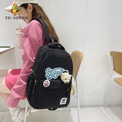 Women's Bear Nylon Backpack Student Schoolbag Large Capacity