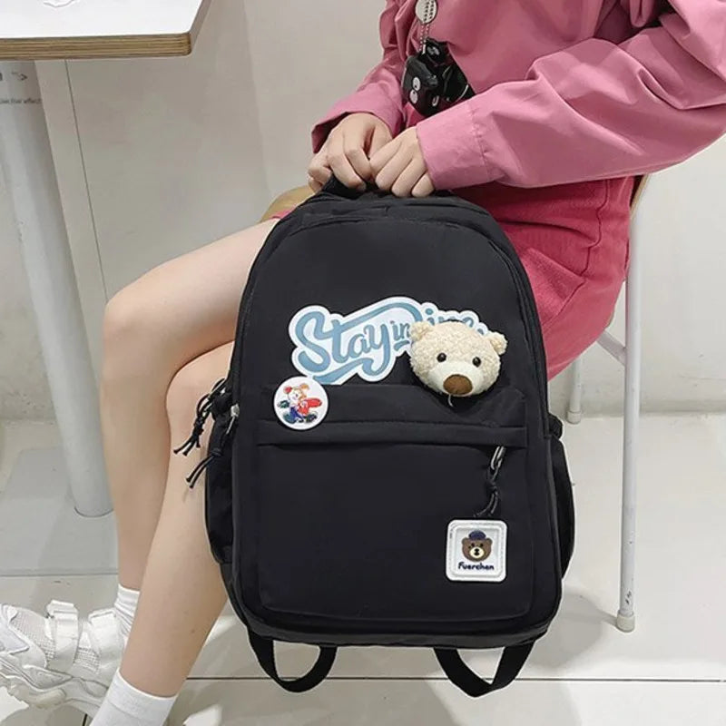 Women's Bear Nylon Backpack Student Schoolbag Large Capacity