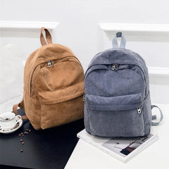 Corduroy Women School Backpack Pure Women Backpack Girl School Bag