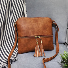 Tassel Crossbody Bag for Women European American Shoulder Zipper Bag