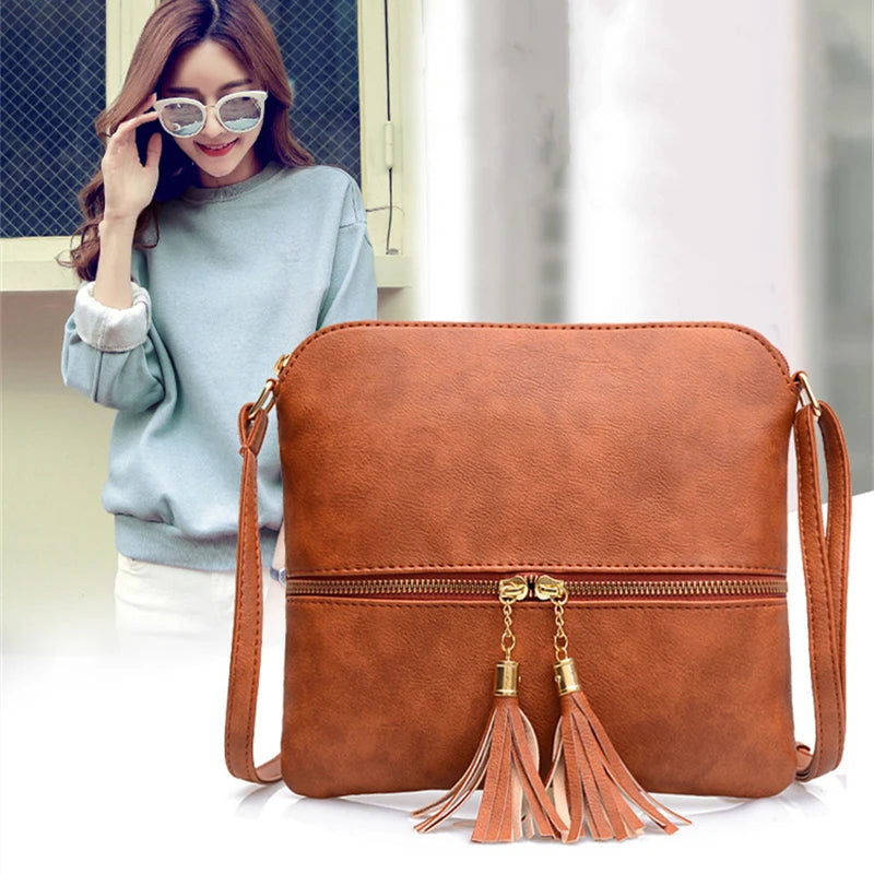 Tassel Crossbody Bag for Women European American Shoulder Zipper Bag