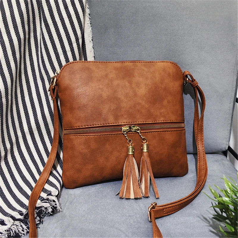 Women's Cross Body Bag Tassel Shoulder Bag Zipper Closure