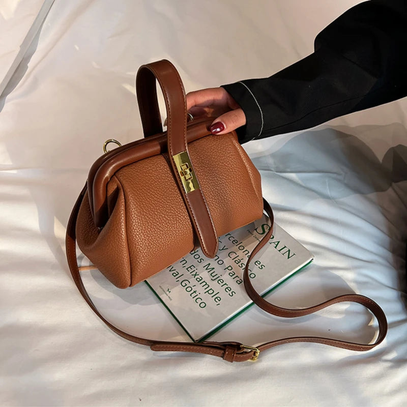 Women's Retro Crossbody Bag Messenger Handbag Clip Mouth Totes