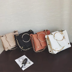 Women's PU Leather Shoulder Bag Chain Bucket Handbag Messenger Bag