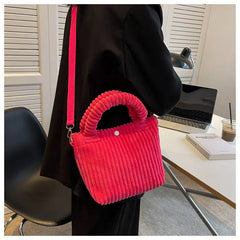 Women's Corduroy Plush Slung Bag Small Tote Handbag