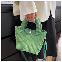 Women's Corduroy Plush Slung Bag Small Tote Handbag