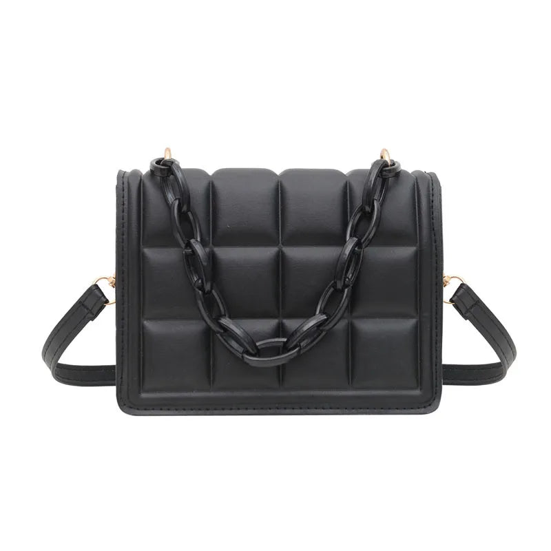 Checkered Small Square Bag with Acrylic Chain - Shoulder Bag
