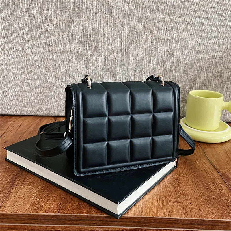 Checkered Small Square Bag with Acrylic Chain - Shoulder Bag
