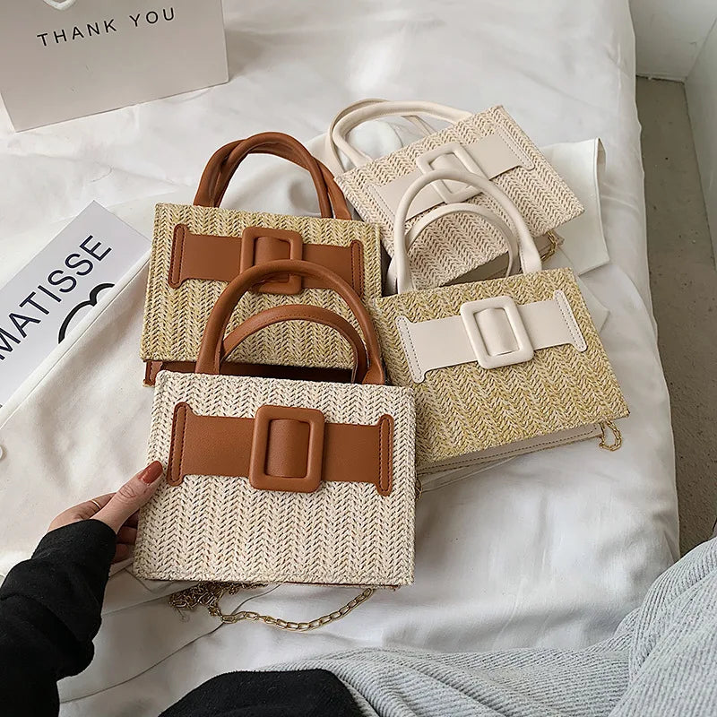 Summer Western Style Straw Crossbody Tote Bag