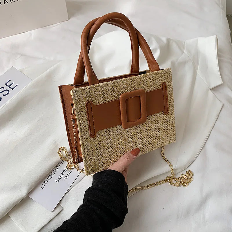 Summer Western Style Straw Crossbody Tote Bag