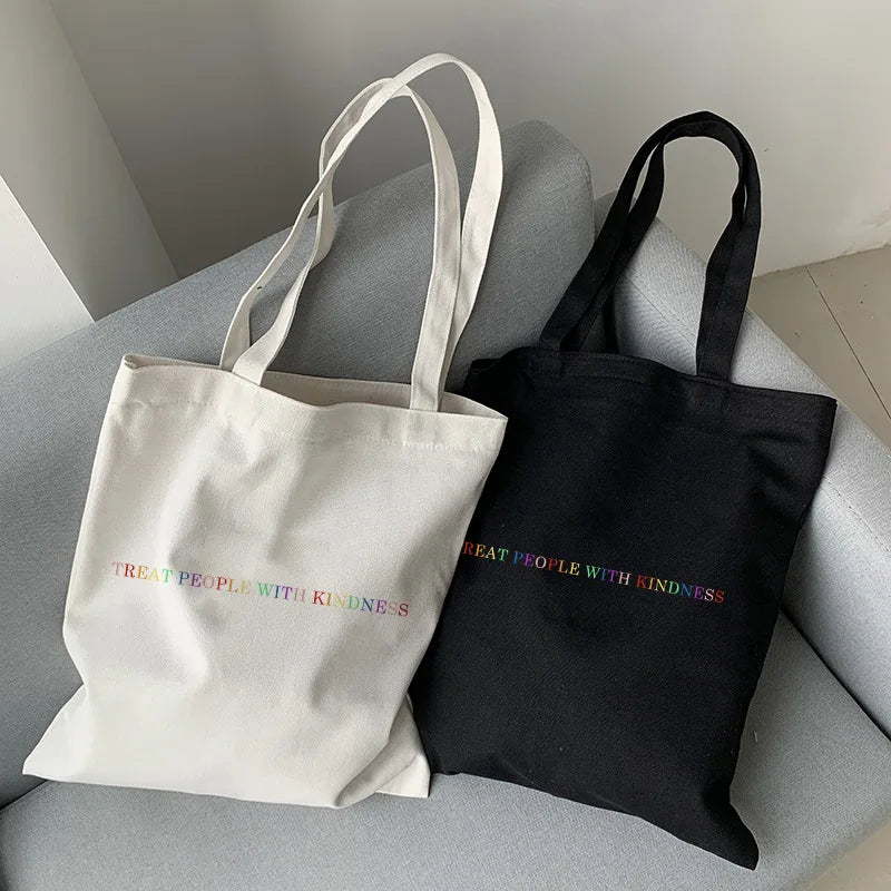Women's Casual Canvas Shoulder Bag Large Capacity Harajuku Print Handbag