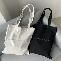 Women's Casual Canvas Shoulder Bag Large Capacity Harajuku Print Handbag