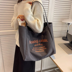 Casual Large Capacity Shoulder Bags Shopper Cotton Cloth Tote Solid Zipper Handb
