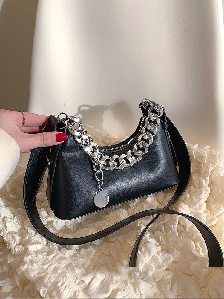 Women's Chain Handbags Pu Leather Shoulder Bags Solid Handbag Totes