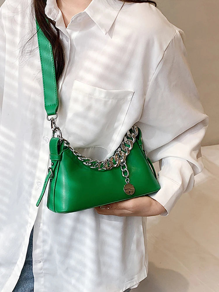 Women's Chain Handbags Pu Leather Shoulder Bags Solid Handbag Totes