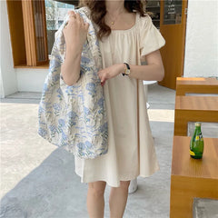 Women's Large Capacity Canvas Shoulder Bag Flower Print Handbag