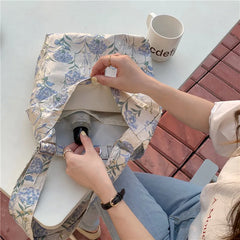 Women's Large Capacity Canvas Shoulder Bag Flower Print Handbag