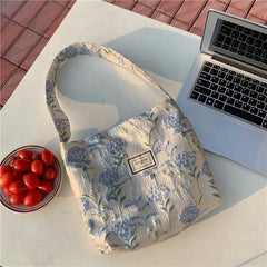Women's Large Capacity Canvas Shoulder Bag Flower Print Handbag