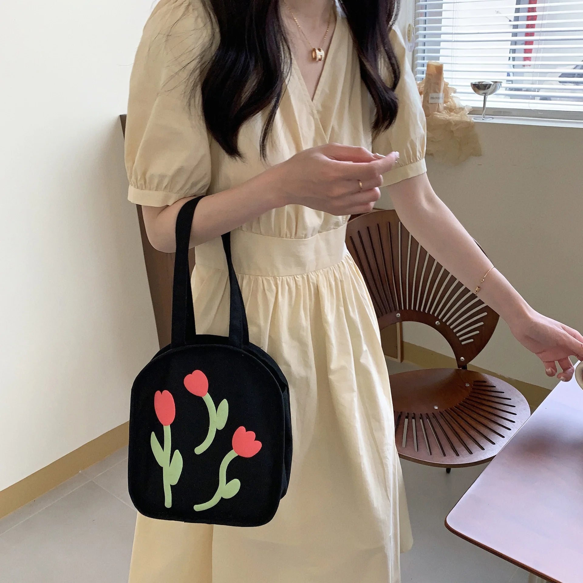 Casual Large Capacity Shoulder Bag Canvas Letter Harajuku Zipper Print