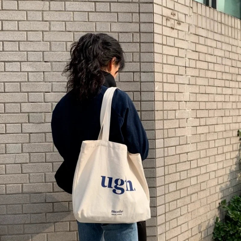 Print Letter Large Capacity Canvas Shoulder Bag Harajuku Zipper Handbags