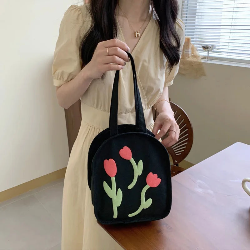 Casual Large Capacity Shoulder Bag Canvas Zipper Print Handbag