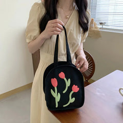 Casual Large Capacity Shoulder Bag Canvas Zipper Print Handbag