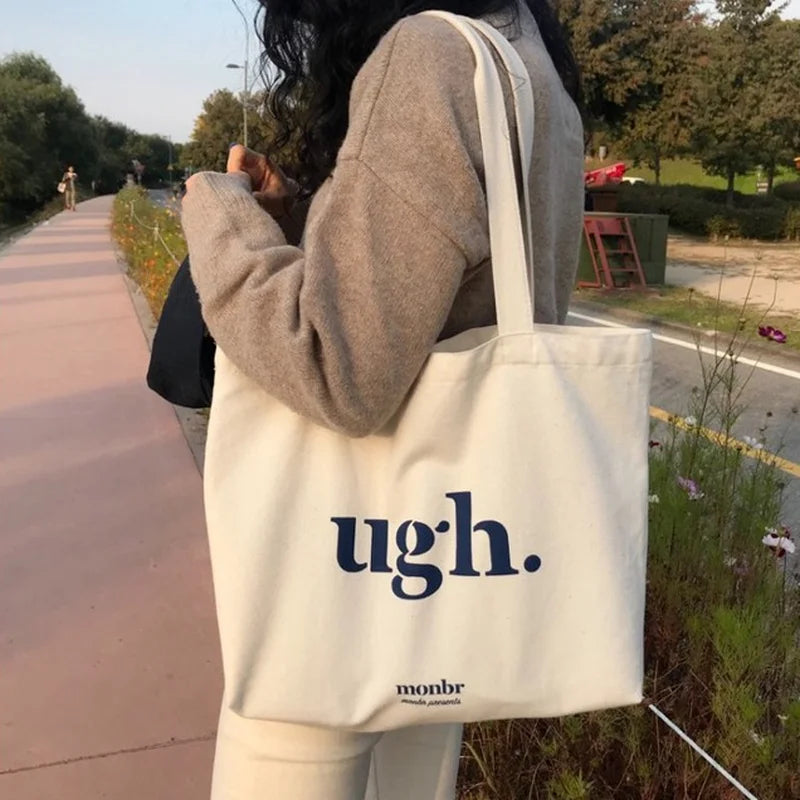 Print Letter Large Capacity Canvas Shoulder Bag Harajuku Zipper Handbags