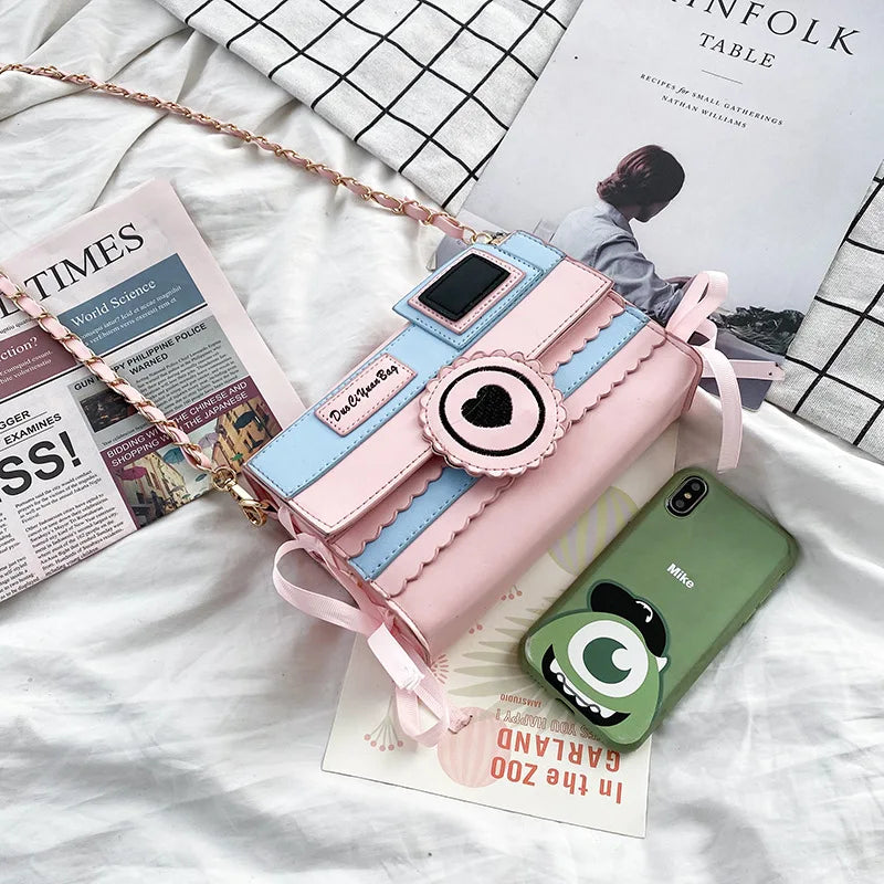 Camera Shape Shoulder Bag Women Chain Bow Crossbody Bag