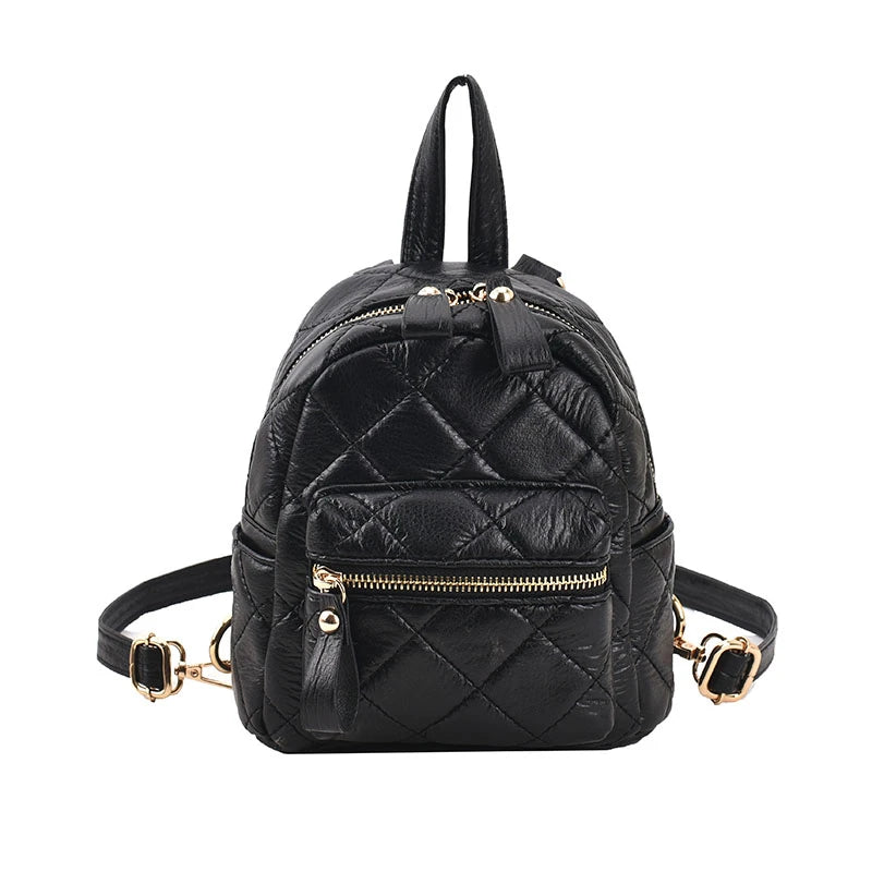 Women's Quilted Leather Backpack Small Casual Ladys Shoulder Bags