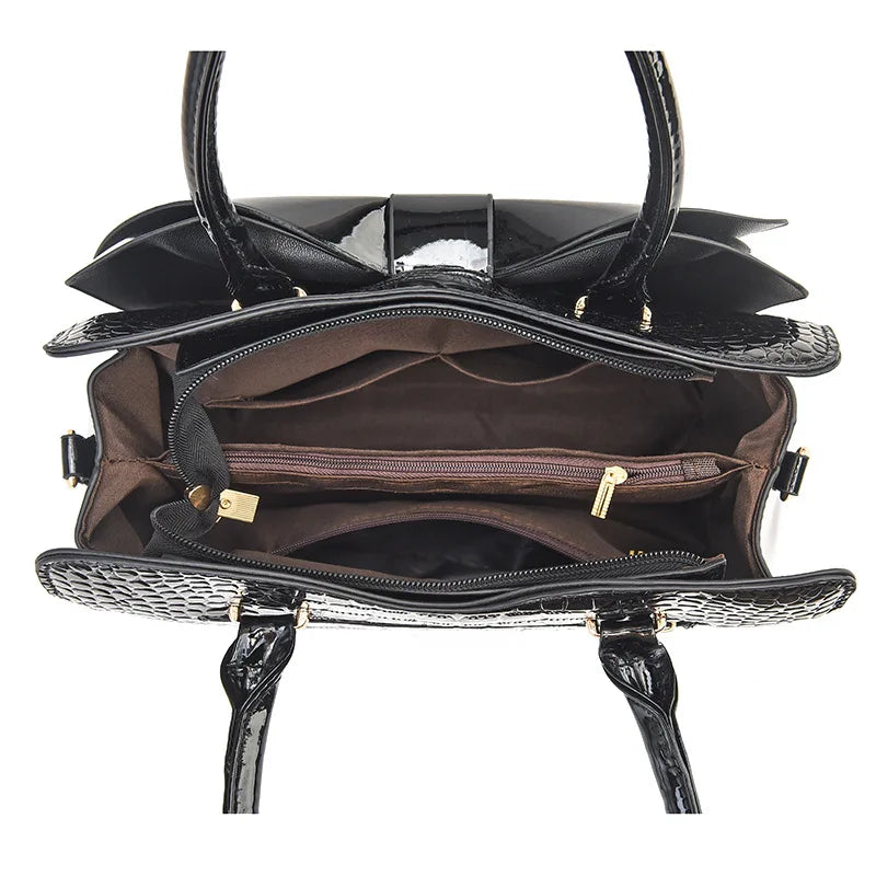 Women's Shining Leather Tote Shoulder Bag Large Capacity