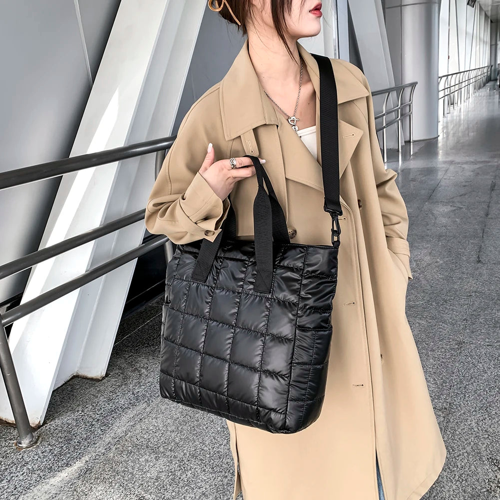 Nylon Quilted Top-handle Crossbody Bag with Embroidery