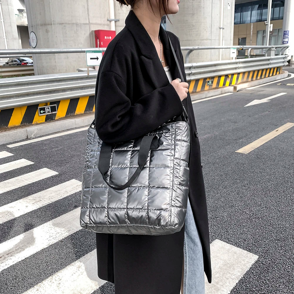 Nylon Quilted Top-handle Crossbody Bag with Embroidery