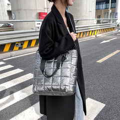 Nylon Quilted Top-handle Crossbody Bag with Embroidery
