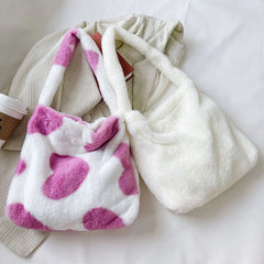 Plush Leopard Love Heart Underarm Shoulder Bag