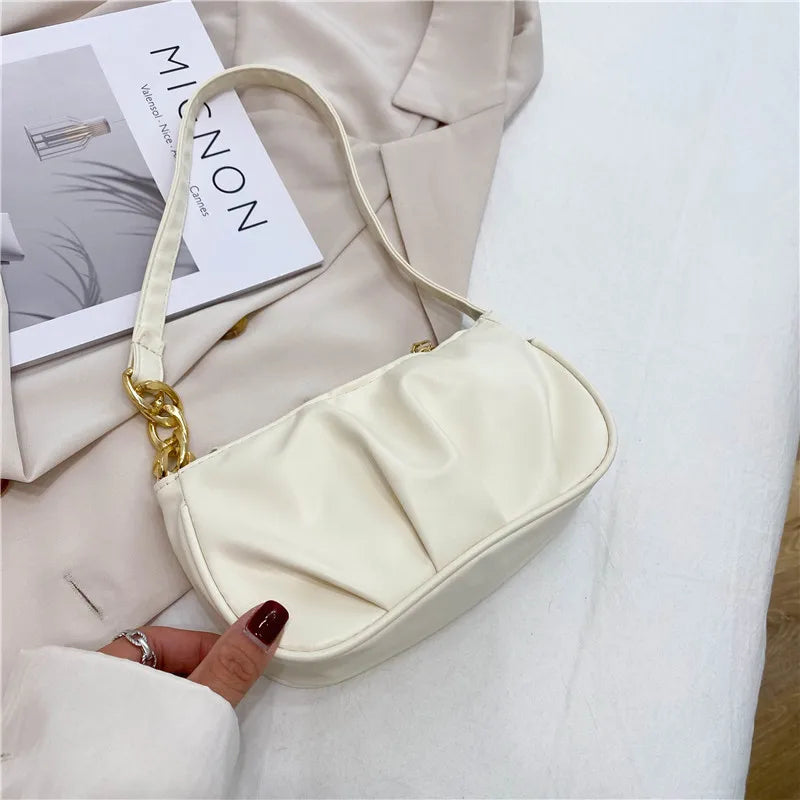 Women's Pleated Chain Shoulder Bag Casual Small Handbag Purse
