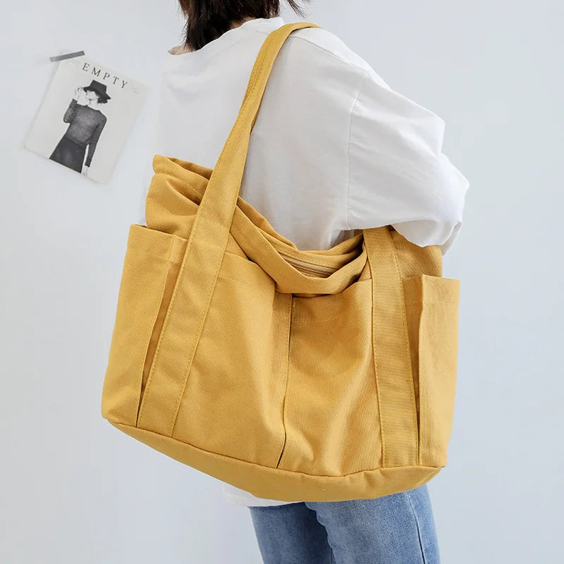 Women's Canvas Travel Shoulder Bag Large Capacity Shopper Tote Handbag