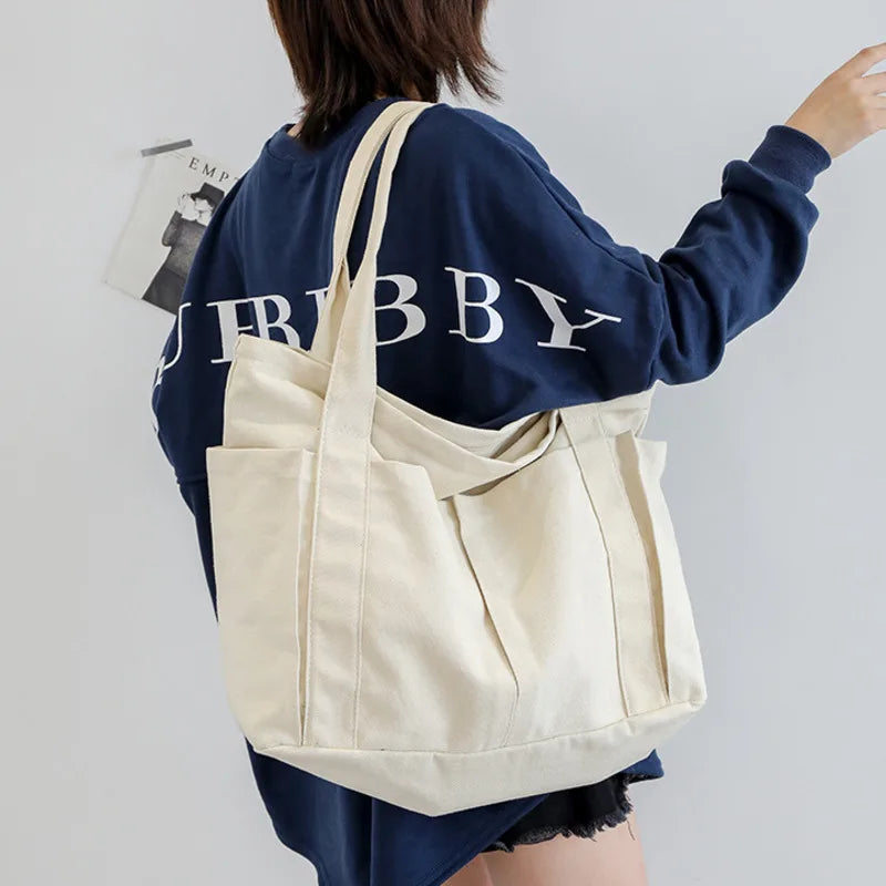 Women's Canvas Travel Shoulder Bag Large Capacity Shopper Tote Handbag