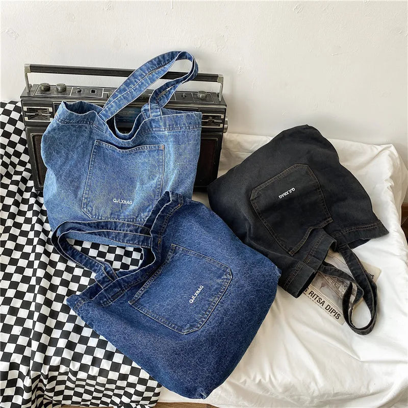 Denim Shopper Totes Large Capacity Shoulder Bag for Women