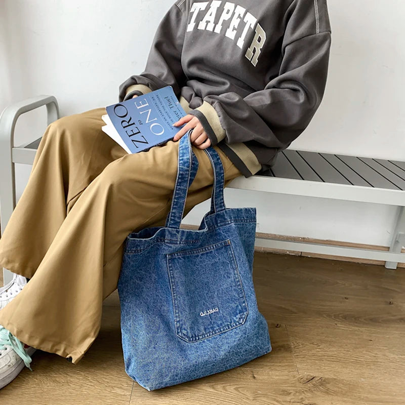Denim Shopper Totes Large Capacity Shoulder Bag for Women
